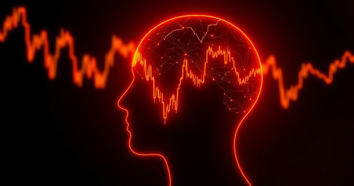 Silhouette head formed from market lines — trading psychology education
