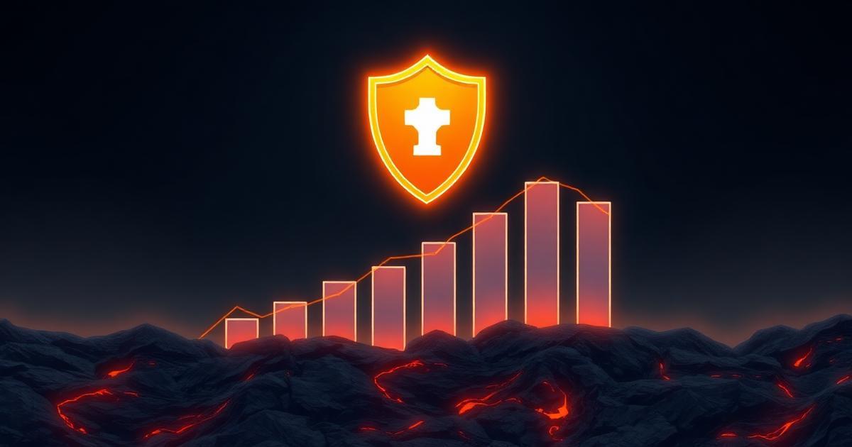 Glowing shield above chart bars — risk management in trading education